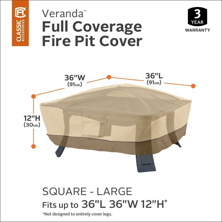 Classic Accessories Veranda Water-Resistant 30 Inch Full Coverage Square Fire Pit Cover Classic Accessories Veranda Water-Resistant 30 Inch Full Coverage Square Fire Pit Cover