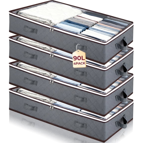 WEENEED 90L Under Bed Storage Bag, Foldable Closet Organizer for Blankets, Towels, Comforter, Sweaters, Linen Sheets