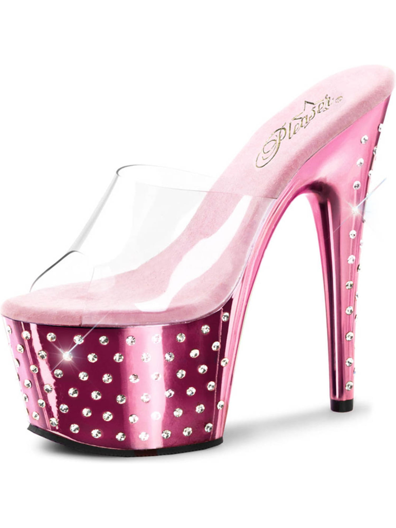 SummitFashions - Shiny Pale Pink Heels with Encrusted Rhinestones and 7 ...
