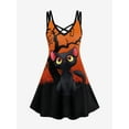 thumbnail image 1 of Rosegal Women's Plus Size Halloween Cat Tree Print Crisscross Dress, 1 of 5