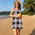 thumbnail image 3 of Easygdp Heart Black Buffalo Plaid Gingham para Vestido Transpirable de Mujer, Vestido Suelto de Manga Corta con Pliegues y Bolsillos para el Verano, 3 of 7