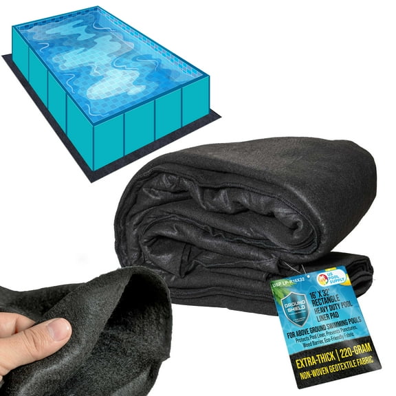 U.S. Pool Supply Ground Shield 16' x 32' Rectangle Heavy Duty Pool Liner Pad for Above Ground Swimming Pools - Protects Pool Liner, Prevents Punctures, Eco-Friendly Fabric - Extends Liner Life