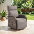 thumbnail image 3 of OPOHORO 59" Outdoor Wicker Swivel Chaise Lounge with Adjustable Backrest and Cushion, Gray Patio Recliner for Poolside or Backyard, 3 of 11
