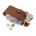thumbnail image 4 of For Apple iPhone 15 Plus PU Leather Wallet Case Magnetic Flip Cover Multi-Card Slots Zipper Pocket With Hidden Makeup Mirror，Detachable Metal Shoulder Strap,Brown,For iPhone 15 Plus, 4 of 7