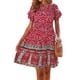 thumbnail image 1 of SAYOO Vestido de manga corta para mujer, estampado floral vintage, cuello redondo, botón trasero, vestido de playa de vacaciones de verano SAYOO  Moda, 1 of 9