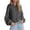Dark Gray, variant on Women's Crew Neck Cable Knit Cardigan, Wooden Button Front with Puff Long Sleeve, Loose Cropped Sweater Jacket for Daily Layering