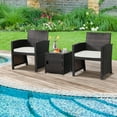 thumbnail image 2 of Patiojoy 3 Pieces Outdoor PE Wicker Bistro Set with Waterproof Cover for Porch Balcony Garden and Poolside, Off White Cushion, 2 of 9