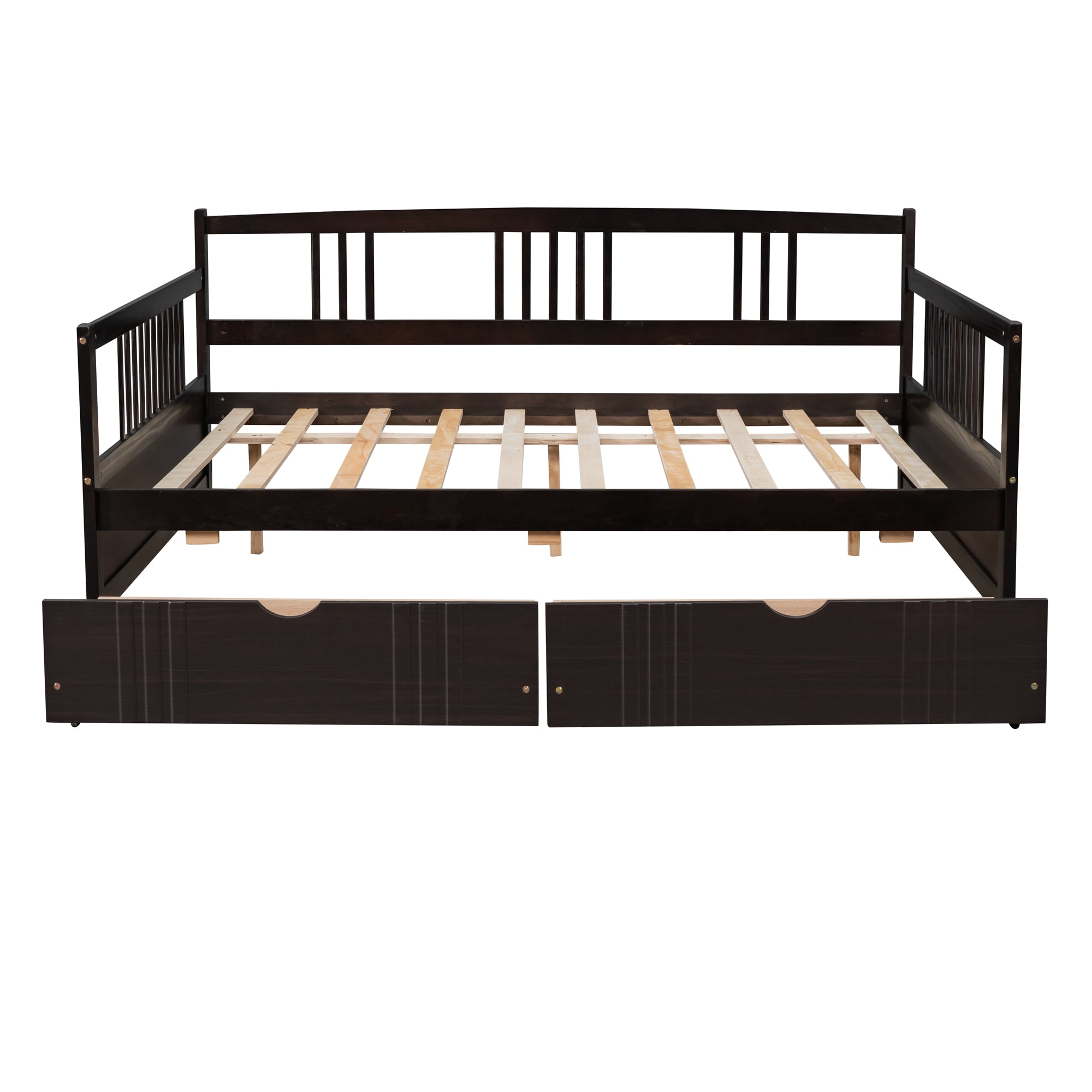 Gewnee Full Size Daybed with Two Storage Drawers,Wooden Sofa Bed for Kid's Bedroom,Espresso