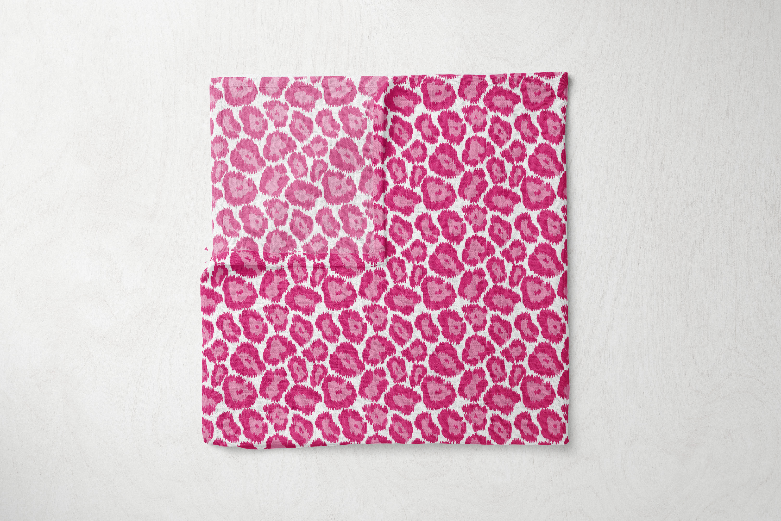 Bacati - Ikat Leopard/Dots/Damask 4-Piece Crib Bedding Set with 2 Muslin Swadling Blankets, Pink/Grey