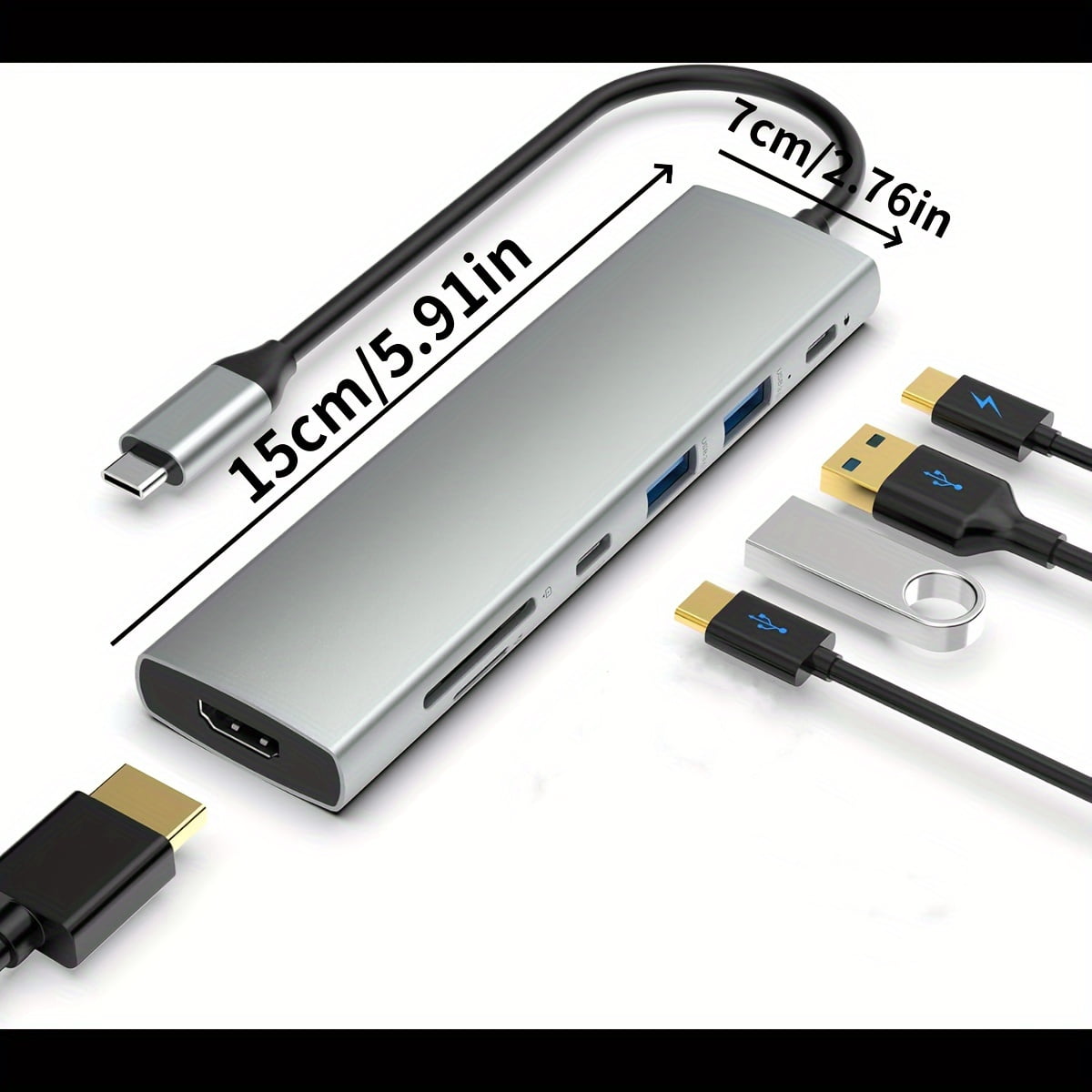 USB C Hub, Docking Station, 7-in-1 Type C Hub with 4K HDMI Port, 2 USB 3.0 Ports, 1 USB C 3.0 Port, SD/TF Card Reader, 90W PD USB-C Power Delivery, for MacBook and Other Type C Laptops