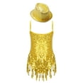 thumbnail image 2 of TTAO Kids Girls Latin Dance Performance Costume Sleeveless Sequin Tassel Leotard Dress with Hat Ballroom Costume Gold 6, 2 of 7