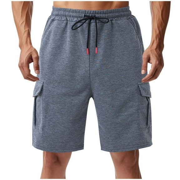 WRKEKC Summer Shorts for Men Fashion Solid Color Elastic Waist Drawstring Multiple Pockets Athletic Work Shorts 5-Inch Inseam