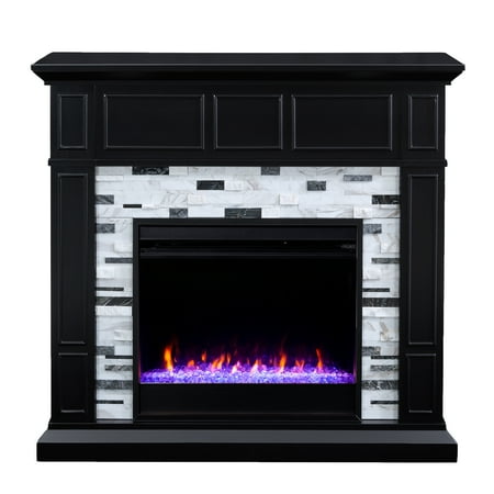 

Sei Frescan Contemporary style Marble Color Changing Fireplace in Black W/ white and gray marble finish