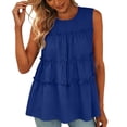 thumbnail image 4 of Mifsaly Linen Tank Tops for Women Tiered Ruffle Tunic Sleeveless Shirts Lightweight Elegant Boho Vacation Summer Pleated Tees Navy,L, 4 of 7