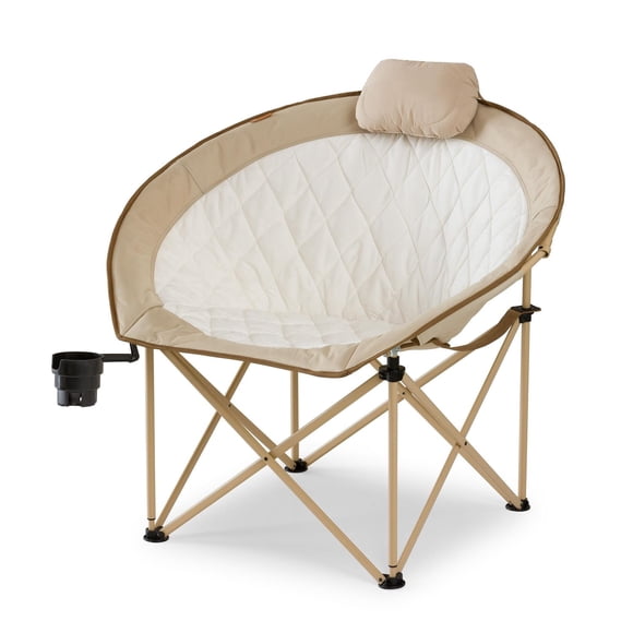Ozark Trail Glamping Round Chair, Oversized & Padded, Soft Cozy Fabric, 300 lbs Capacity, Portable Camping & Outdoor Chair, Tan