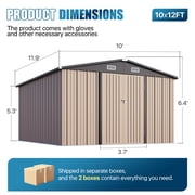 LazySunsets 10 x 12FT Shed Outdoor Storage Shed with Double Hinged Large Door, Large Metal Shed with Lockable Door & Sloped Roof for Garden, Backyard, Patio and Backyard, Brown