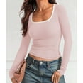 thumbnail image 3 of Womens Slimming Fit Basic Tops, Long Sleeve Shirts for Women Spring Casual Solid Color Slim U Neck T-Shirts Fall Clothes, 3 of 6