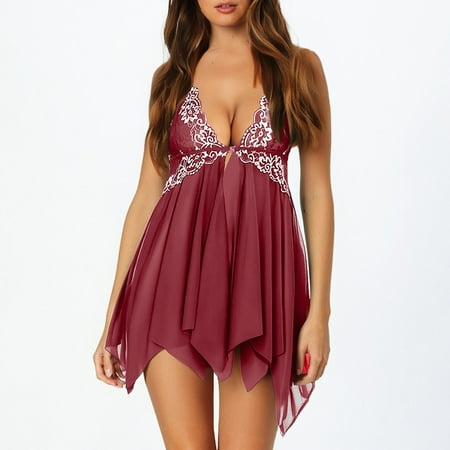 Women s Nightgowns & Sleepshirts Babydoll Dress Sexy Wine Dress Lace Lingerie For Women Sexy Summer Outfits For Women