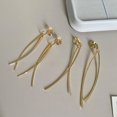 thumbnail image 3 of Pendientes de clip para orejas con forma de placa de incienso de mosquitos para mujer, estilo coreano, sencillos, largos, de metal cruzado, sin orificios para las orejas, elegantes y delgados, 3 of 6