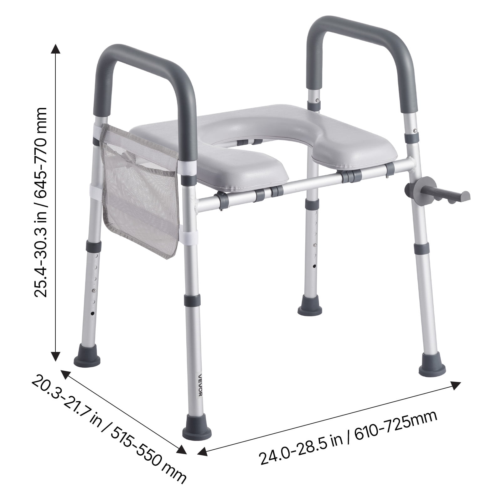 VEVOR Raised Toilet Seat with Arms, 400 lbs Load Capacity, Adjustable Height and Width, Commode Cushion Padded Elevated Toilet Seat Riser with Handles for Seniors, Elderly, Handicap, Disabled, Adults