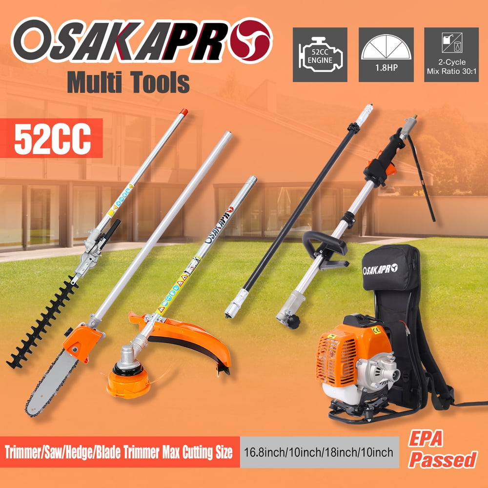 Backpack 4 in 1 Multi-Functional Trimming Tool, 52CC 2-Cycle Garden Tool System with Gas Pole Saw, Hedge Trimmer, Grass Trimmer & Brush Cutter, EPA Compliant