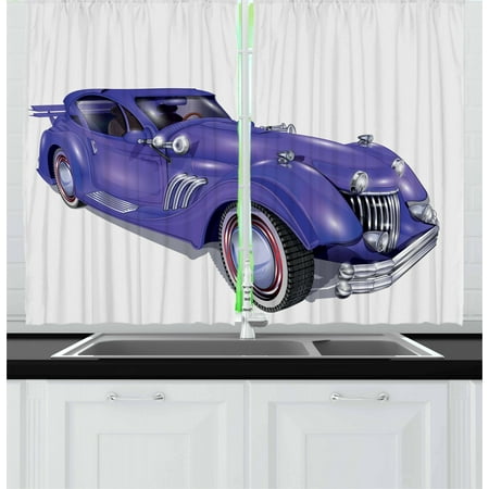 Cars Curtains 2 Panels Set, Custom Vehicle with Aerodynamic Design for High Speeds Cool Wheels Hood Spoilers, Window Drapes for Living Room Bedroom, 55W X 39L Inches, Violet Blue, by Ambesonne