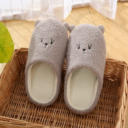 Image of 1 Pair Plush Slippers Cute Animal Soft Bottom Non-slip Floor Shoes Home Slippers Women Slides Light Coffee S