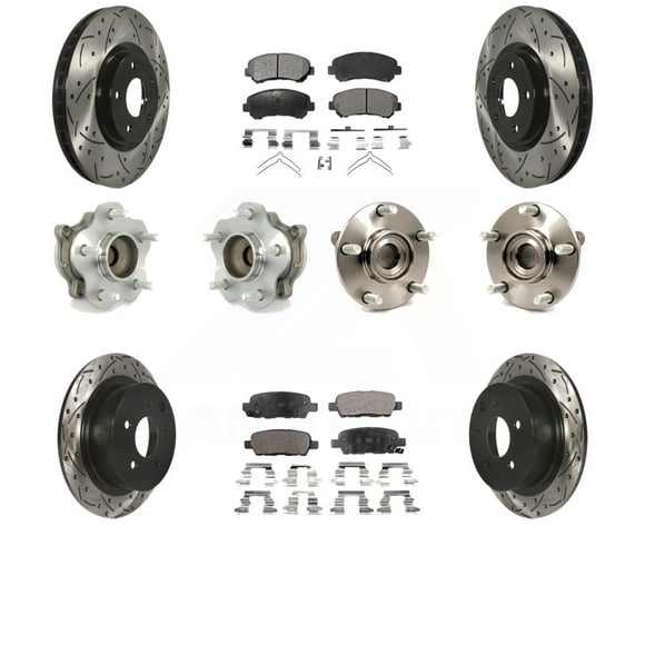 Transit Auto Front Rear Hub Bearing Assembly Coated Disc Brake Rotor and Semi-Metallic Pads Kit (10Pc) for Car 2007-2012 Nissan Sentra SE-R Spec V with 2.5L Left Right Driver Passenger Side KBB-110820