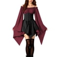 thumbnail image 4 of Hurxie Women Plus Size Punk Cold Shoulder Flare Sleeves Lace Gothic Dress, 4 of 5