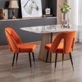 thumbnail image 6 of Dining Chairs Set of 2, Modern Velvet Upholstered Accent Chair with Nailhead Trim & Gold Tipped Black Metal Legs, Retro Mid-hollow Back Leisure Chair for Dining Room, Living Room, Orange, 6 of 7