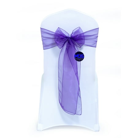 

mds Pack of 125 Organza Chair Sash Bow Sashes for Wedding Decoration -Cadbury Purple
