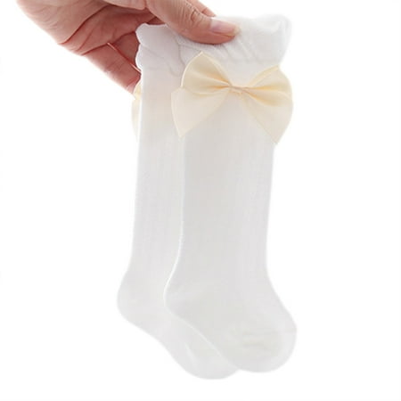 

Baby Girls Knee High Socks with Bowknot Cotton Mesh Anti-Skid Stockings 0-3 Year