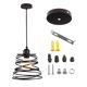 thumbnail image 4 of Lámpara colgante de doble jaula de hierro negra para comedor, decoración de dormitorio, casquillo E27, candelabro industrial con forma de resorte de 20 cm de diámetro, 4 of 6