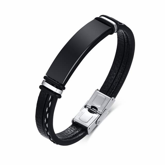 Pulseras de cuero multicapa Vnox para hombres y mujeres, brazalete personalizado informal de acero inoxidable con grabado personalizable Tan Jianjun unisex