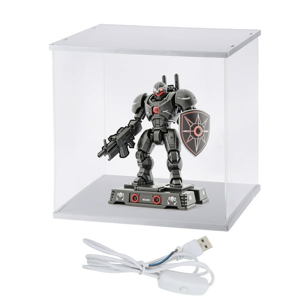 Estuche de exhibición transparente Uxcell, estuche de acrílico para figuras, cajas de exhibición transparentes para coleccionables (luz LED cuadrada, 12x12x13" base blanca)