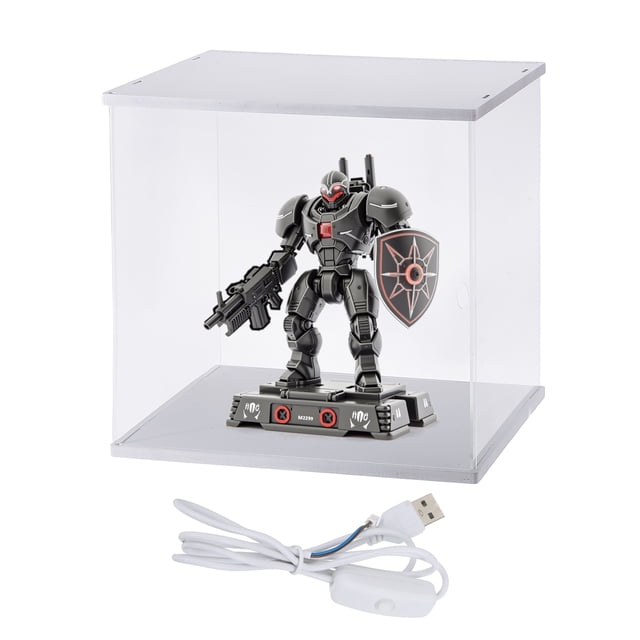 Estuche de exhibición transparente Uxcell, estuche de acrílico para figuras, cajas de exhibición transparentes para coleccionables (luz LED cuadrada, 12x12x13" base blanca)