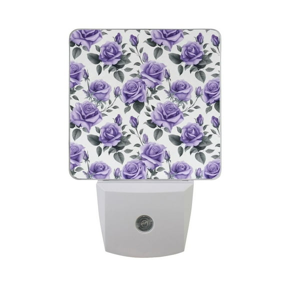 Rose Flowers Purple Night Light LED Dusk to Dawn Auto Sensor Night Lamp Plug-in Nightlight for Bedroom Hallway Kitchen 2 PCs