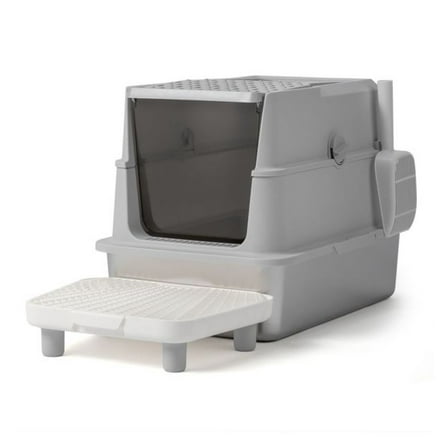 Stainless Steel Cat Litter Box, Extra Large Covered Cat Litter Box, Metal Kitty Litter Box with Lid & Filter Pedal, Anti-Leakage, Easy Clean