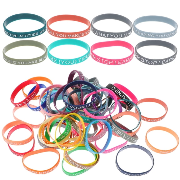 Raindrops 60pcs Inspirational Quote Wristbands Motivational Silicone Bracelets Unisex