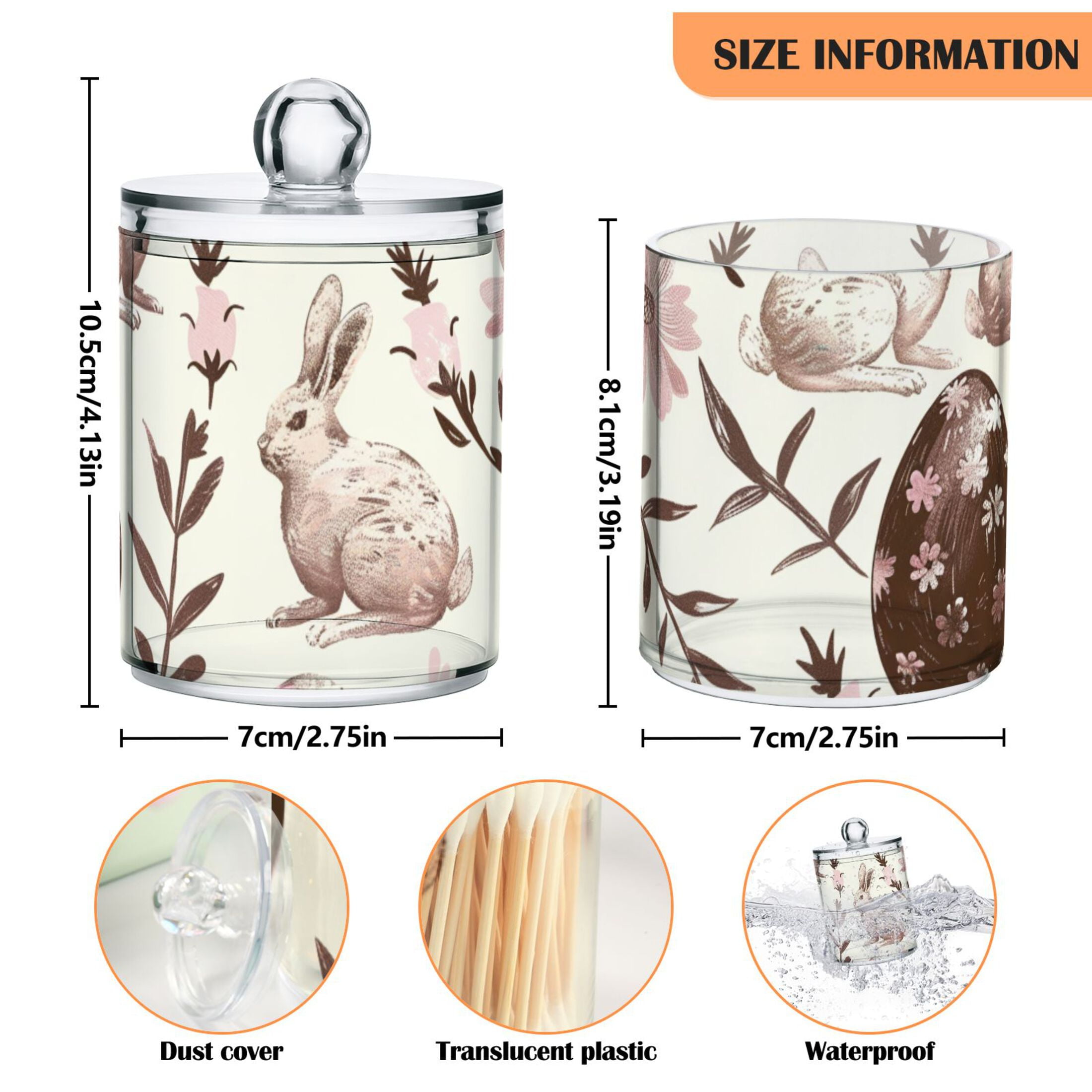 Ckdifva Chocolate Easter Eggs Rabbits Storage Jar with Lid Acrylic Organization Storage Containers Set of 4