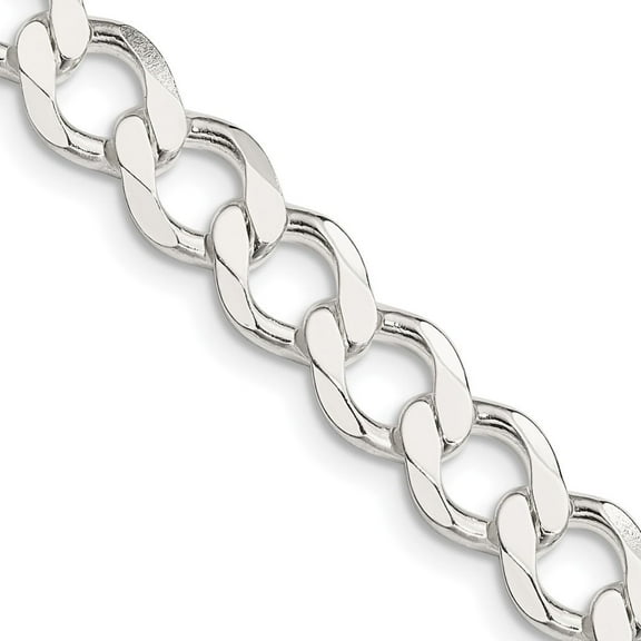 Auriga Fine Jewelry 925 Sterling Silver 8.1 mm Semi-solid Flat Curb Chain Necklace for Mens 18"