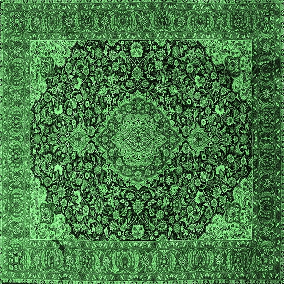 Ahgly Company Indoor Square Medallion Emerald Green Traditional Area Rugs, 3' Square