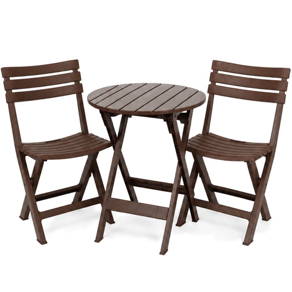 Aria Home 3-Piece Outdoor Bistro Set with 24 Inch Round Foldable Table and 2 Stackable Chairs for Patio, Balcony and Poolside, Brown