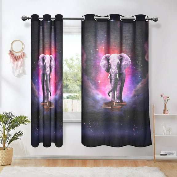 Elephant Starry Sky Blackout Curtains Thermal Insulation 63 inch Grommet for Bedroom Living Room Bathroom Kitchen Windows 2 Pack