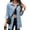 Light Blue, variant on Women'S Button Up Frayed Hem Shacket Long Sleeve Pockets Denim Jean Jacket Light Blue L