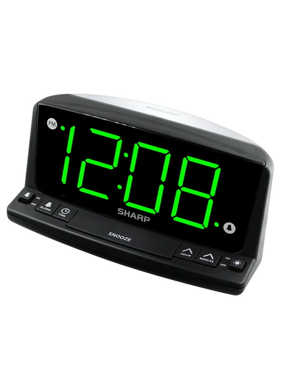 Sharp Alarm Clock with Night Light - Easy to See Large Numbers, Loud Beep Alarm, Green LED Display