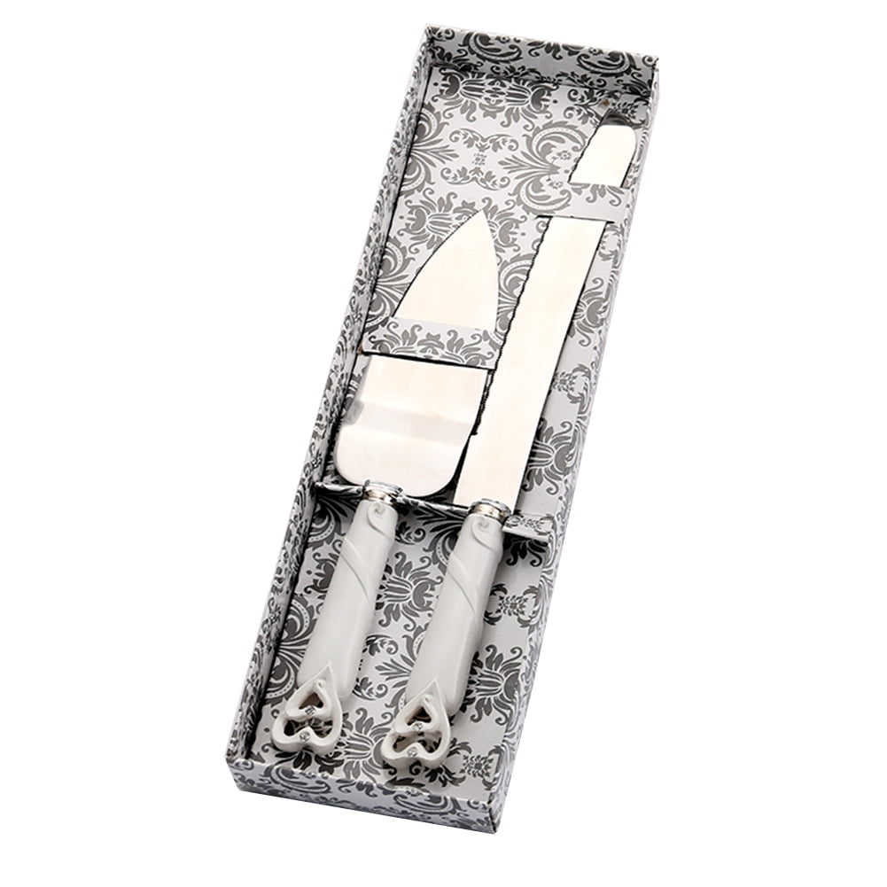 Famure Shovel Set|2PCS High-grade Exquisite Chain Heart White and Elegant Wedding Gifts Cake Knife Shovel