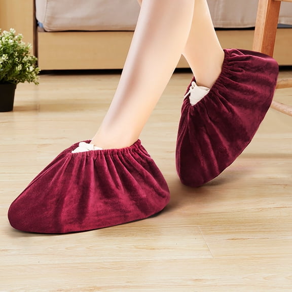 Apron Sleeve Protective Home Indoor Flannel Warm Shoe Cover Thickened Reusable Washable Silencer Fit For Size 31cm 2PCS, 12.2x4.72 inch, Red