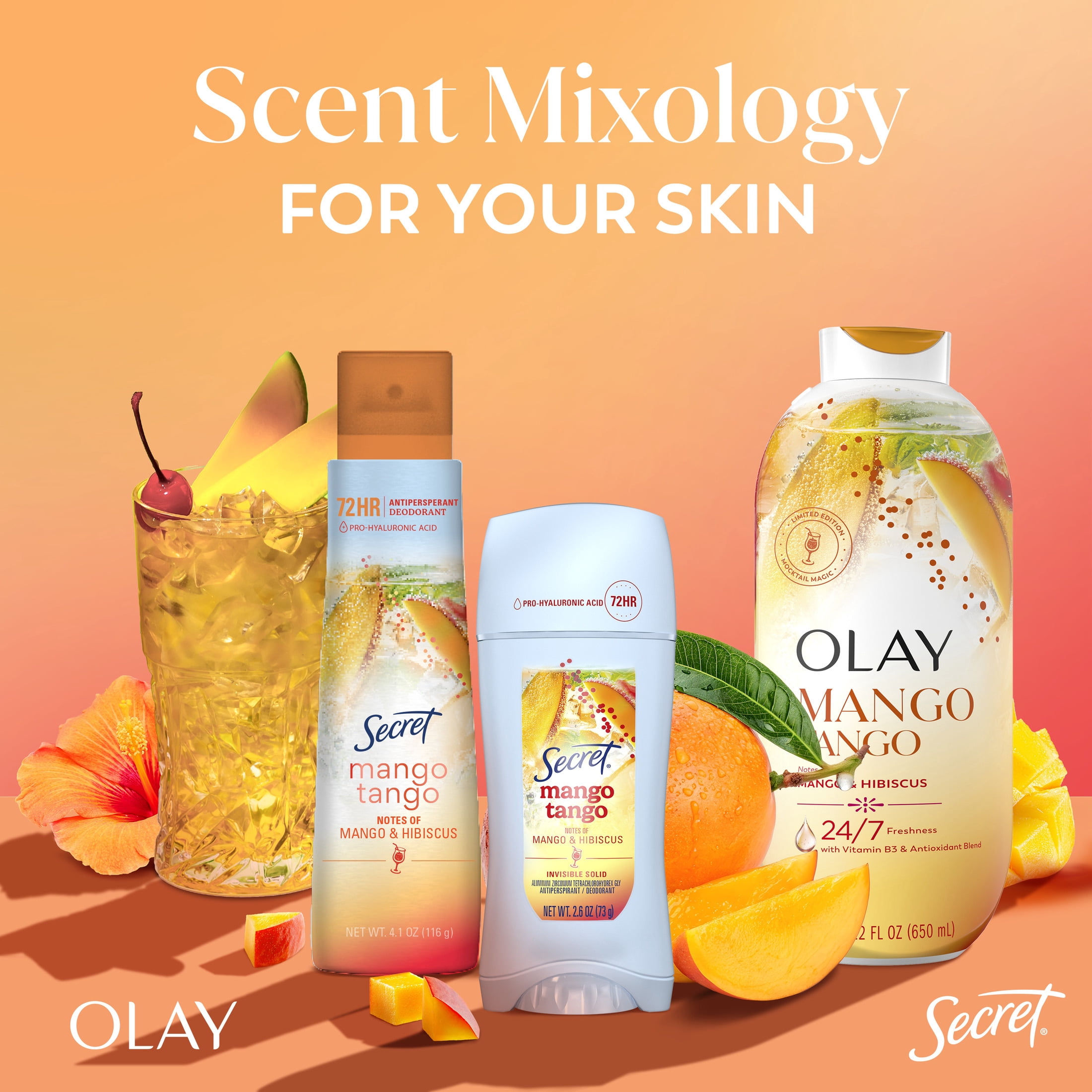 Olay Mango Tango Body Wash with Notes of Mango and Hibiscus, Vitamin B3 and Antioxidant Blend, 22oz