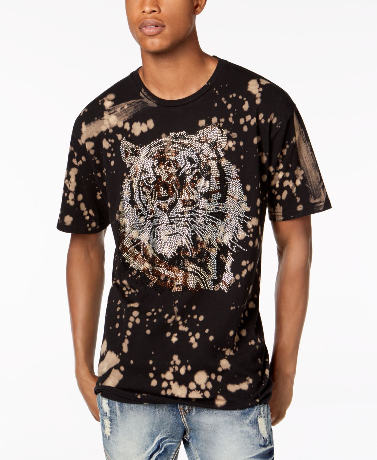 Reason Clothing - Mens T-Shirt Graphic Rhinestone Tiger Animal Tee XL ...